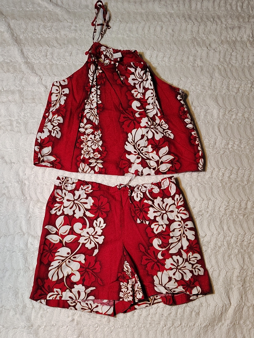 Red Floral High-Neck Women's Shorts Set